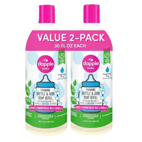 Dapple Baby - Fragrance-Free Foaming Bottle & Soap Refill - 30 fl oz (2 Pk) | Plant-Powered Cleaner for Baby Bottles, Pump Parts, and Sippy Cups