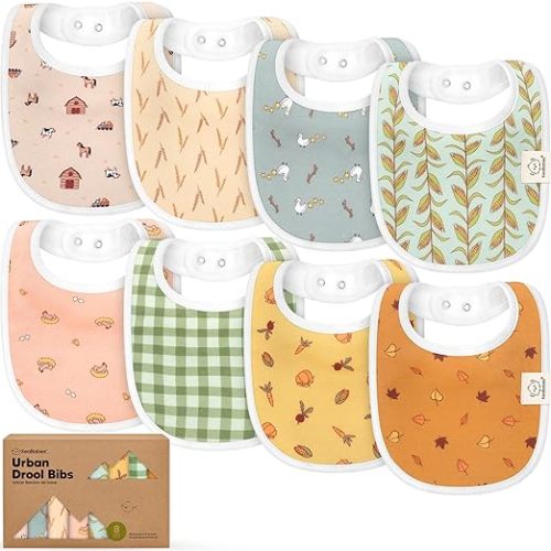 8-Pack Organic Baby Bibs for Boys, Girls - Soft Cotton Drooling and Teething Bibs for Baby Girl & Boy