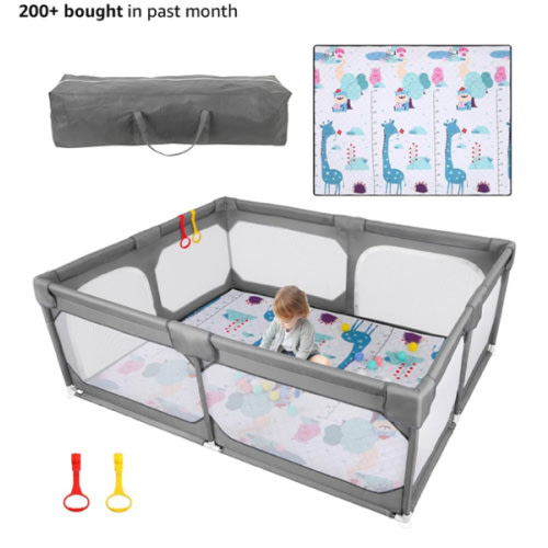 JINXIA Baby Playpen with Mat 75"*59", Large Play Pen for Babies and Toddlers with Soft Breathable Mesh, Climb-Proof Anti-Fall Baby Playpen, Sturdy Safety Play Yard for Indoor Outdoor Fun, Grey