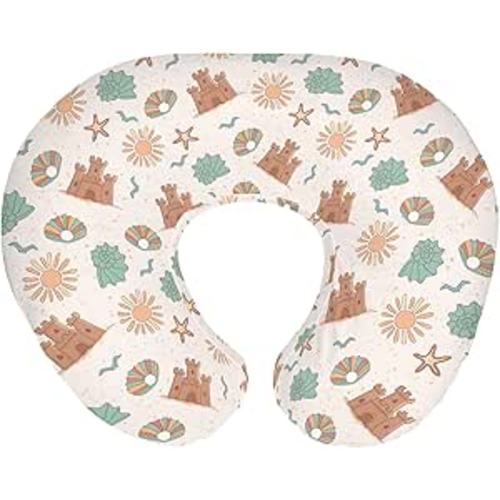 Boho Beach Summer Baby Nursing Pillow Covers for Boy Girl Retro Seaside Holiday Nursery Slipcovers for Breastfeeding Pillows Sun Seashells Castle Soft Stretchy Removable Cover for Newborn Infant
