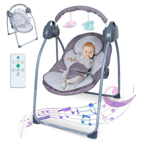 Yabanana Baby Swing with 5-Point Safety Harness, Bluetooth Control,5-Swing Speeds Settings & 3 Timing, Remote Control,(Gray)