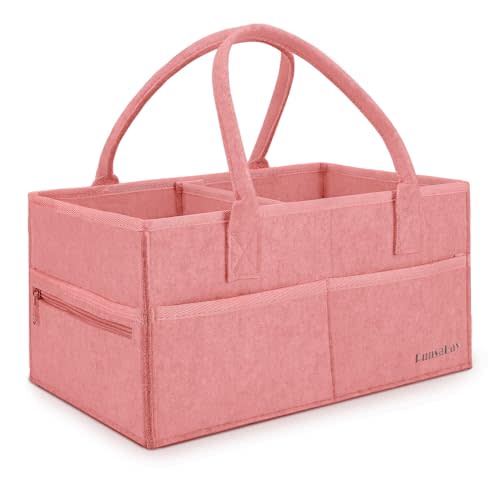 Runsabay. Diaper Caddy Organizer for Newborn Baby Essentials, Large Nursery Storage Bin, Car Organizer for Baby Diapers and Wipes, Baby Basket with Handles - Pink
