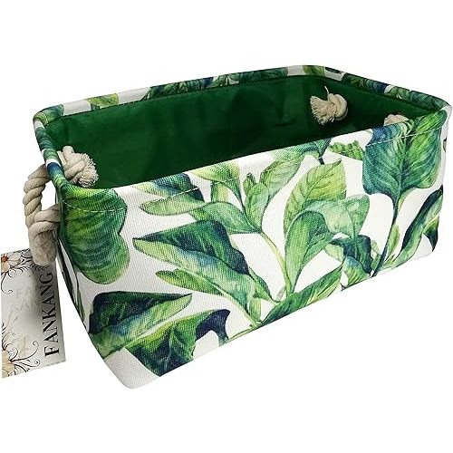 FANKANG Rectangular Fabric Storage Bin Box Laundry Basket, Nursery Storage, Storage Hamper, Book Bag, Gift Baskets（Green plant）
