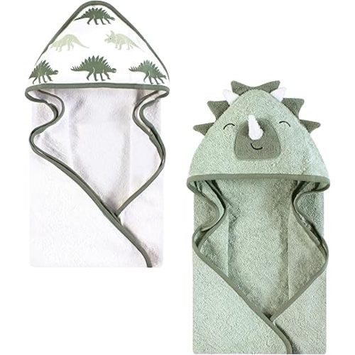Hudson Baby Infant Boy Cotton Animal Face Hooded Towel, Neutral Dino World, One Size