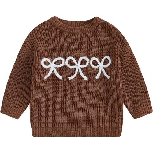 Infant Newborn Baby Girl Cute Long Sleeve Bow Embroidery Chunky Knitted Sweater Toddler Fall Winter Outfits