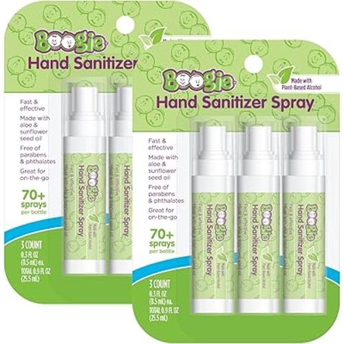 Boogie Kids Hand Sanitizer Spray for Babies &Toddlers, Great for Diaper Bags and Backpacks, Plant Based Alcohol, Made With Aloe & Sunflower Seed Oil, 3 Count (Pack of 2)