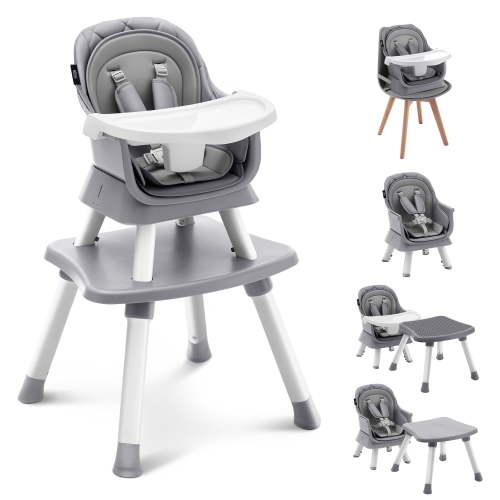 HARPPA 8 in 1 Convertible Baby High Chair with Tray, Gray, Feeding and Safety Seat