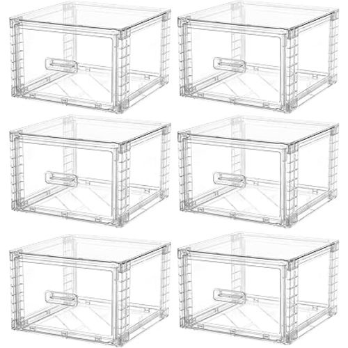 Vtopmart 6 Pack Clear Stackable Storage Bins, Easily Assemble Bathroom Organizers,Plastic Storage Bins for Kitchen Pantry,Under Sink Organization(Medium)