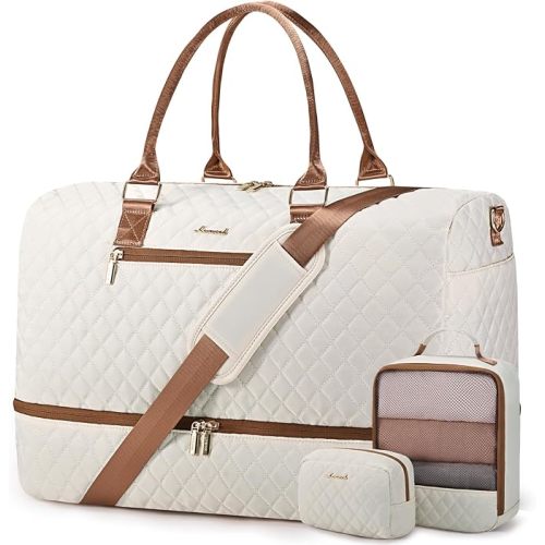 LOVEVOOK Travel Duffle Bag for Women, Weekender Overnight Bag with Shoe Compartment, Carry on Bag with Toiletry Bag, Gym Duffel Bag with Wet Pocket, Hospital Bags for Labor and Delivery 3 Pcs Set