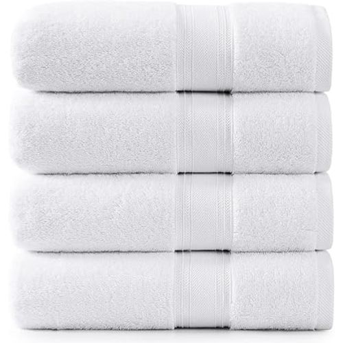 LANE LINEN 100% Cotton 4 Pack Bath Towels (30"x60") - Zero Twist, Cotton - Large Towels for Bathroom - Quick Drying, Highly Soft & Absorbent Shower Towel Set - Hotel & Spa Quality - White Towel Set