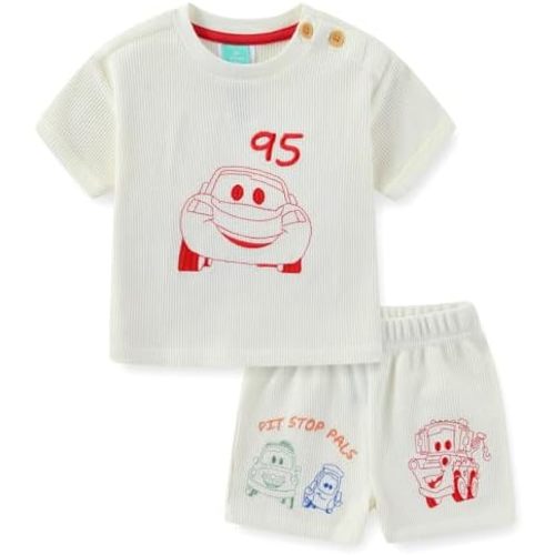 Disney Cars Lightning McQueen Baby Boys Waffle Knit Short Sleeve T-Shirt and Shorts Set for Infant