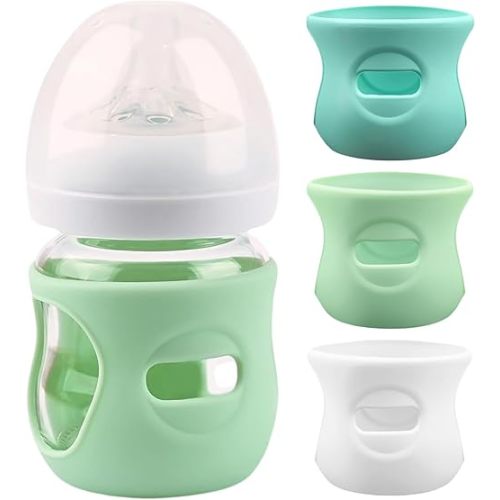 Silicone Sleeves for Dr. Brown’s Options+ Wide-Neck Glass Baby Bottles (5oz) | Anti-Breakage & Heat-Resistant Baby Bottle Holders | Fits 5 oz Glass Bottles | BPA-Free (Multicolor, 4 Ounce)