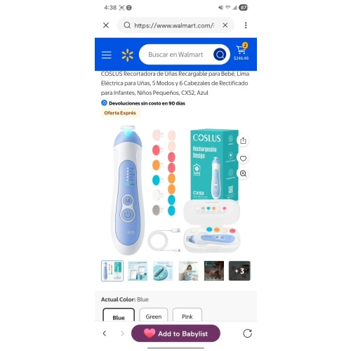 COSLUS Recortadora de Uñas Recargable para Bebé, Lima Eléctrica para Uñas, 5 Modos y 6 Cabezales de Rectificado para Infantes, Niños Pequeños, CX52, Azul