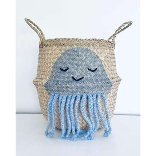 Blue Jellyfish Toy Basket for Nursery Organisation, Ocean Theme Storage Bin (fits IKEA Kallax)