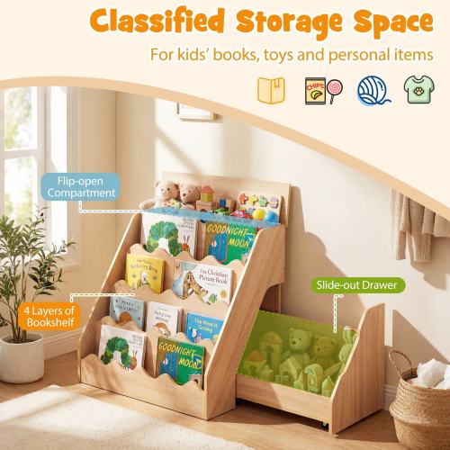 Costway Kids’ Bookshelf & Toy Storage Organizer with Rolling Drawer