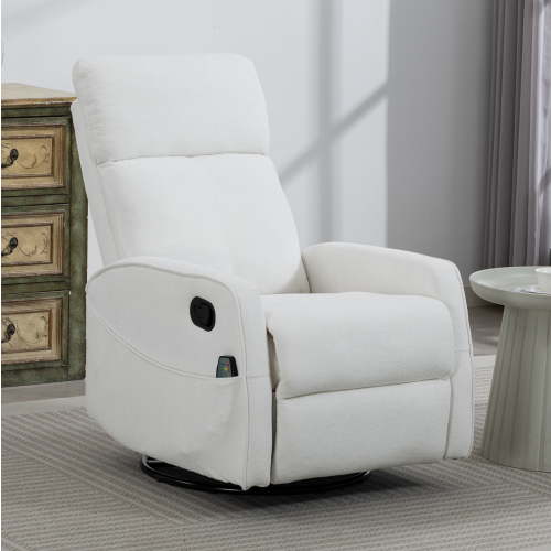Leumius Glider Recliner Rocking Chair,360°Swivel Glider Rocking Chair,Upholstered Manual Recliner Chair for Nursery and Living Room,Cream White