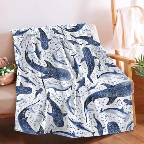 Ocean Shark Blanket Gift for Boy Girl, Ocean Shark Plush Blanket Decor Soft Flannel Fleece Lightweight Throw Blanket Quilt for Couch Sofa 50x40In for Child/Kids