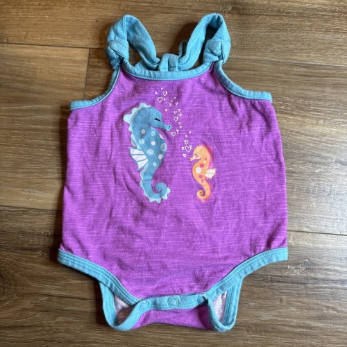 Vintage Okie Dokie Baby Girls Clothes SZ 3M Tank Top Seahorse Romper Y2K