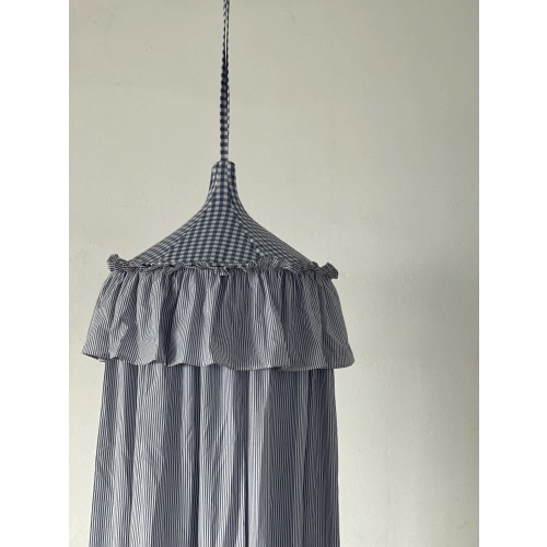 Blue Checkered Canopy: Gingham & Striped Cotton Tent
