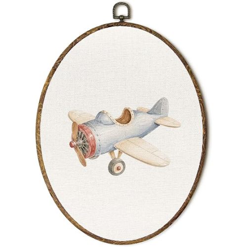 EGVQK Vintage Airplane Boy Nursery Kids Room Oval Wall Art, Playroom Framed Canvas Prints Wall Art, Aircraft Oval Canvas Hanging Decor for Toddler Boys Bedroom Playroom Decorations 8.5x11.5in
