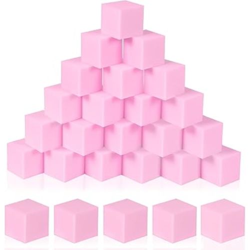 48-Pack 5 Inch Foam Cubes, Soft Play Pit Fillers for Indoor Games, Trampoline & Rock Climbing Mats - Light Pink