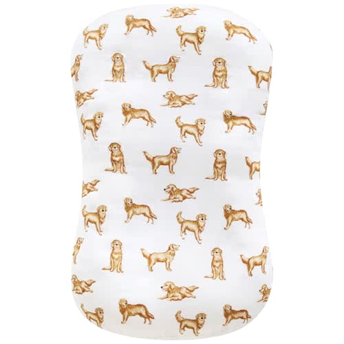 LifeTree Muslin Baby Lounger Cover, Newborn Slipcover Lounger Cover for Boys Girls Infant, Soft 70% Viscose from Bamboo and 30% Cotton, 1 Pack Cover Only, GoldenRetriever Pattern
