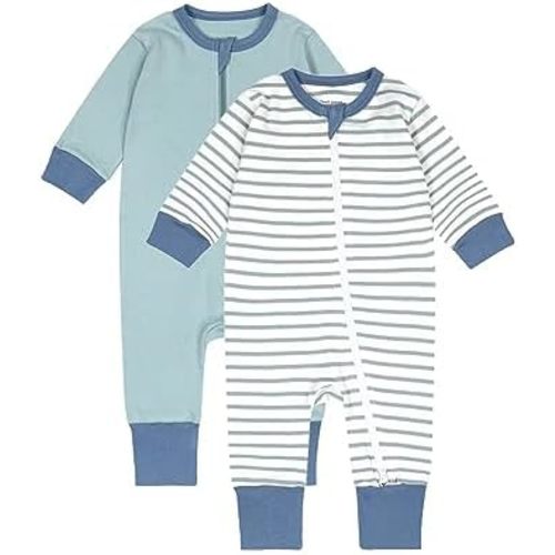 Teach Leanbh Toddler Baby Boys Girls 2-Pack Pajamas Cotton 2 Way Zipper Long Sleeve Footless Romper Sleep and Play