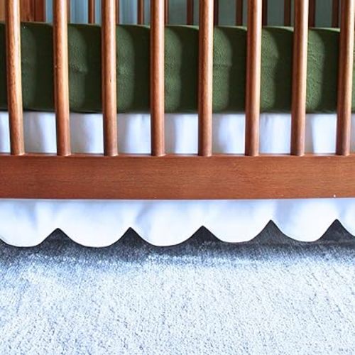 100% Microfiber Scalloped Mini Crib Skirt 24"x 38" with 10" Inch Drop Lenght with 4 Split Corners for Baby Boys Girls Soft Nursery Toddler Bed Skirt - White Solid