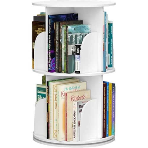 MIUZ 2 Tier Rotating Bookshelf 360 Display Tier Floor Standing Bookcase Storage Rack for Kids and Adults Bookshelf Organiser (2 Tier)