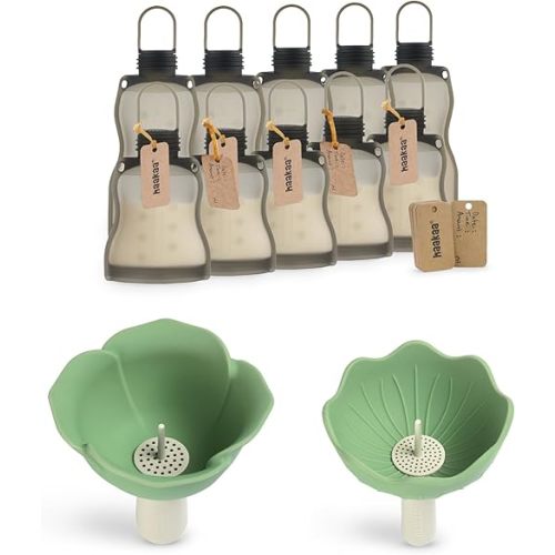 haakaa Silicone Breast Milk Storage Bag&Flower Funnel Set-Reusable Milk Collector Freezer Bag for Breastfeeding Mom - Baby Food Storing Yummy Pouch - Breast Pump Bag -Leakproof -Small Funnels
