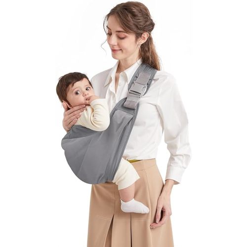 Baby Sling Carrier, Pure Cotton, Ergonomically Adjustable Baby Carrier Newborn to Toddler, Easy to Use, Portable, Ideal for 0-36 Months, Up to 33 lbs (Grey)