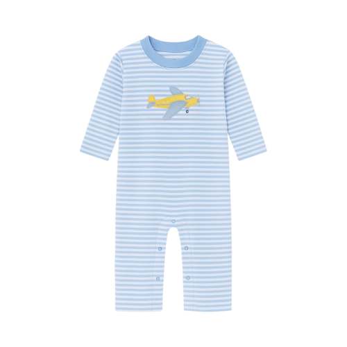 Long Sleeve Applique Striped Romper, Yellow Airplane