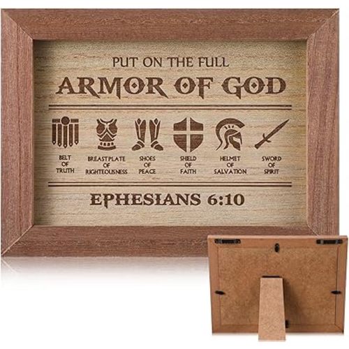 Yousoontic Christian Put on the Full Armor of God Wooden Plaque Sign Farmhouse Bible Rustic Sign Decor for Christian Wall Poster Print Canvas Painting Picture Home Decoration