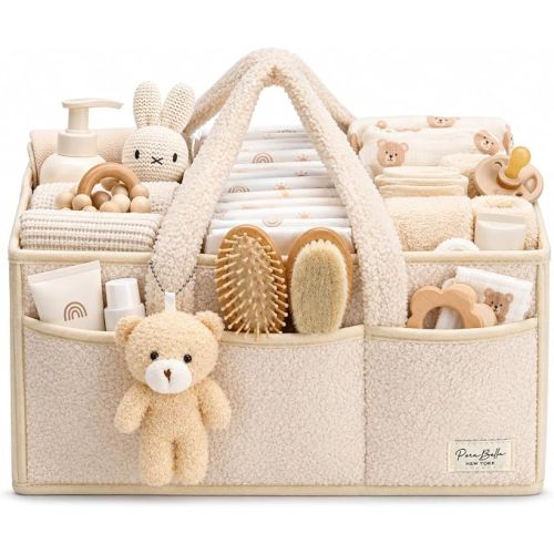 Baby Diaper Caddy Organizer with Handle, Boy & Girl Shower Gift Basket, Portable Diaper Storage Basket Bin for Wipes, Newborn Baby Essentials Registry Search Must Haves, Car Caddy Organizer