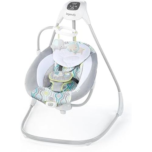 Ingenuity SimpleComfort Lightweight Compact 6-Speed Multi-Direction Baby Swing, Vibrations & Nature Sounds, 0-9 Months 6-20 lbs (Everston)
