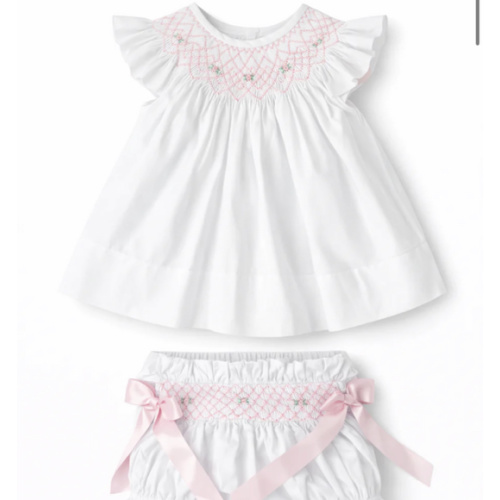 Rosebud Smocked Diaper Set in White