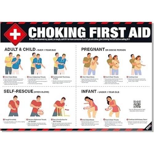 Choking First Aid Poster – Heimlich Maneuver Guide for Adults, Children & Infants, Emergency Choking Response Chart for Workplace Safety Training, Waterproof Tear-Resistant