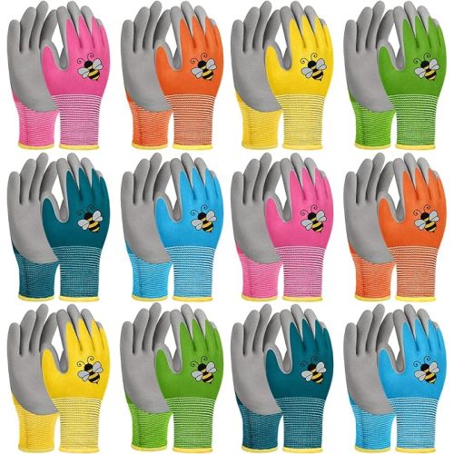 12 Pairs Kids Gardening Gloves Children Yard Work Glove Rubber Coated Garden Gloves for Girls Boys Toddlers Youth Outdoor (Medium (Age 6-8))