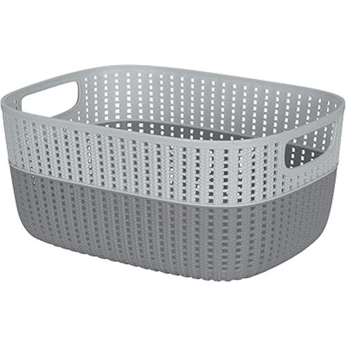 Simplify 2 Tone Sailor Knot Plastic Storage Tote | Decorative Basket | Closet Organization | De-clutter | Accessories | Toys | Bathroom Organization | Large | Grey/Grey