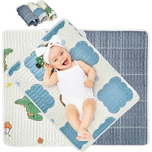 Changing Pad Liners 3PCS Baby Changing Mat 100% Waterproof Portable Absorbent Changing Table Cover Home and Travel (Sea Green)