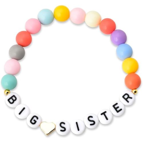 Big Sister Heart Bracelets Gifts for Toddler Little Girls Birthday Christmas Gifts for New Big Sis Colorful Bead Bracelet
