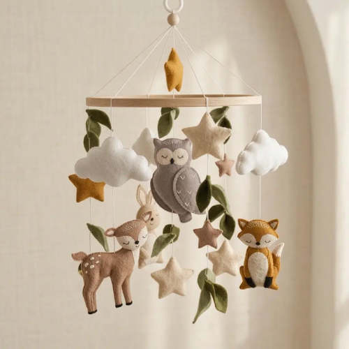 Woodland Baby Mobile Neutral | Forest Animals Baby Mobile with Deer, Hare, Fox & Owl - Cozybabywear