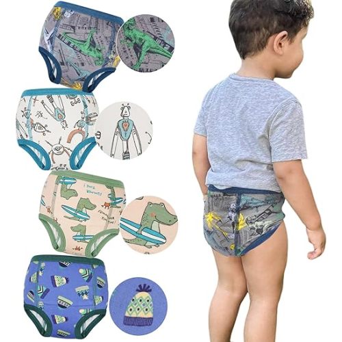 MooMoo Baby Absorbent Potty Training Underwear 4 Packs Cotton Training Pants for Boys 2T