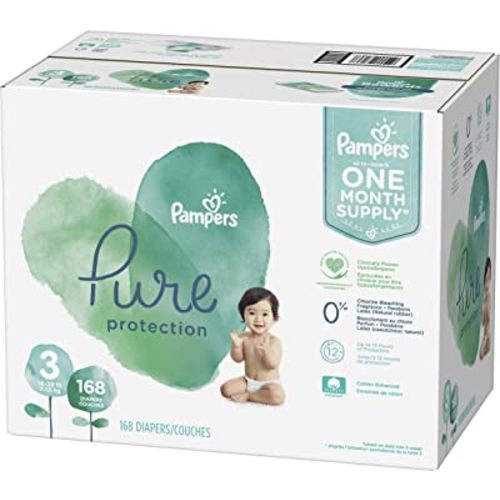 Diapers Size 3, 168 Count - Pampers Pure Protection Disposable Baby Diapers, Hypoallergenic and Unscented Protection (Packaging & Prints May Vary)