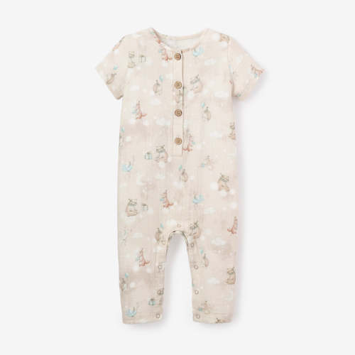 Birthday Print Organic Cotton Muslin Jumpsuit WHEAT / 6-9M