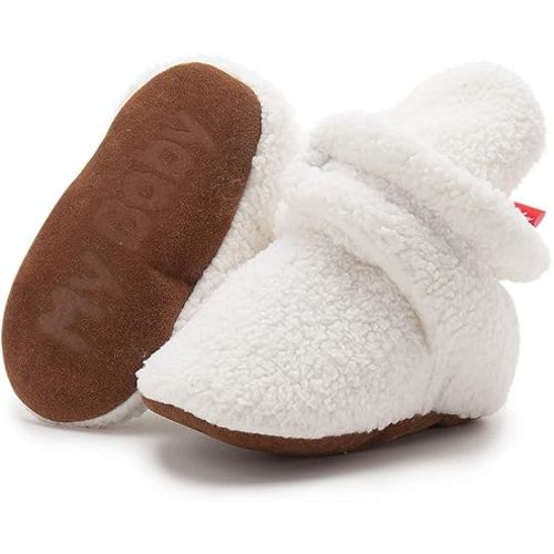 Babelvit Newborn Baby Boy Girl Soft Fleece Booties Stay On Infant Slippers Socks Shoe Non Skid Gripper Toddler First Walkers Winter Ankle Crib Shoes