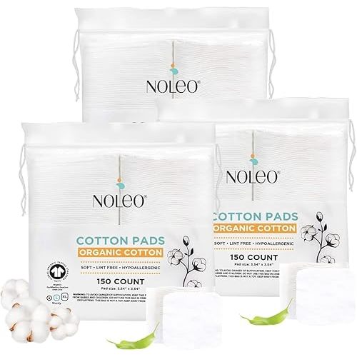 Noleo Organic Cotton Pads (450 Count (Pack of 3), Large & Pressed) - Lint Free, Soft, No Hard Edges, 3" 54x3 54