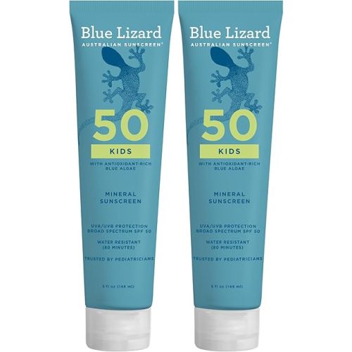 Blue Lizard Kids Mineral SPF 50 Sunscreen Lotion, 100% Mineral, Children’s Sunscreen, Water-Resistant Formula, Paraben-Free, Fragrance-Free, 5 fl oz (Pack of 2)