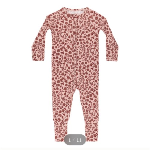 Mauve Floral Small Ribbed Zip Romper