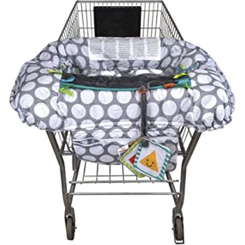 Boppy Preferred Shopping Cart Cover for Baby - 360° Coverage Cart Cover for Babies with Integrated Storage Pouch and Safety Harness, Washable, 6 Month & Up - Gray Jumbo Dots